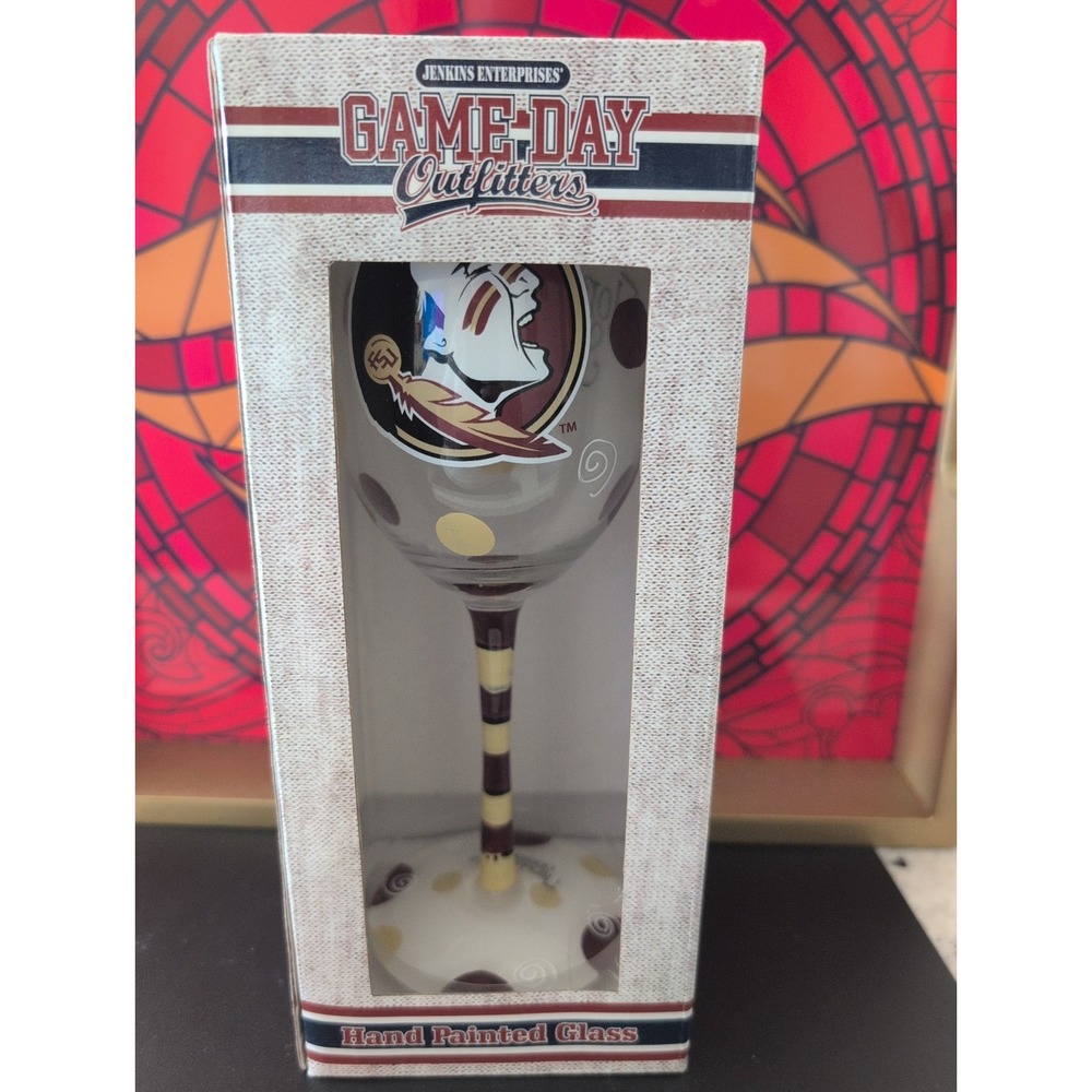 Florida State Seminoles Hand Painted Wine Glass Original Box Game Day Outfitters